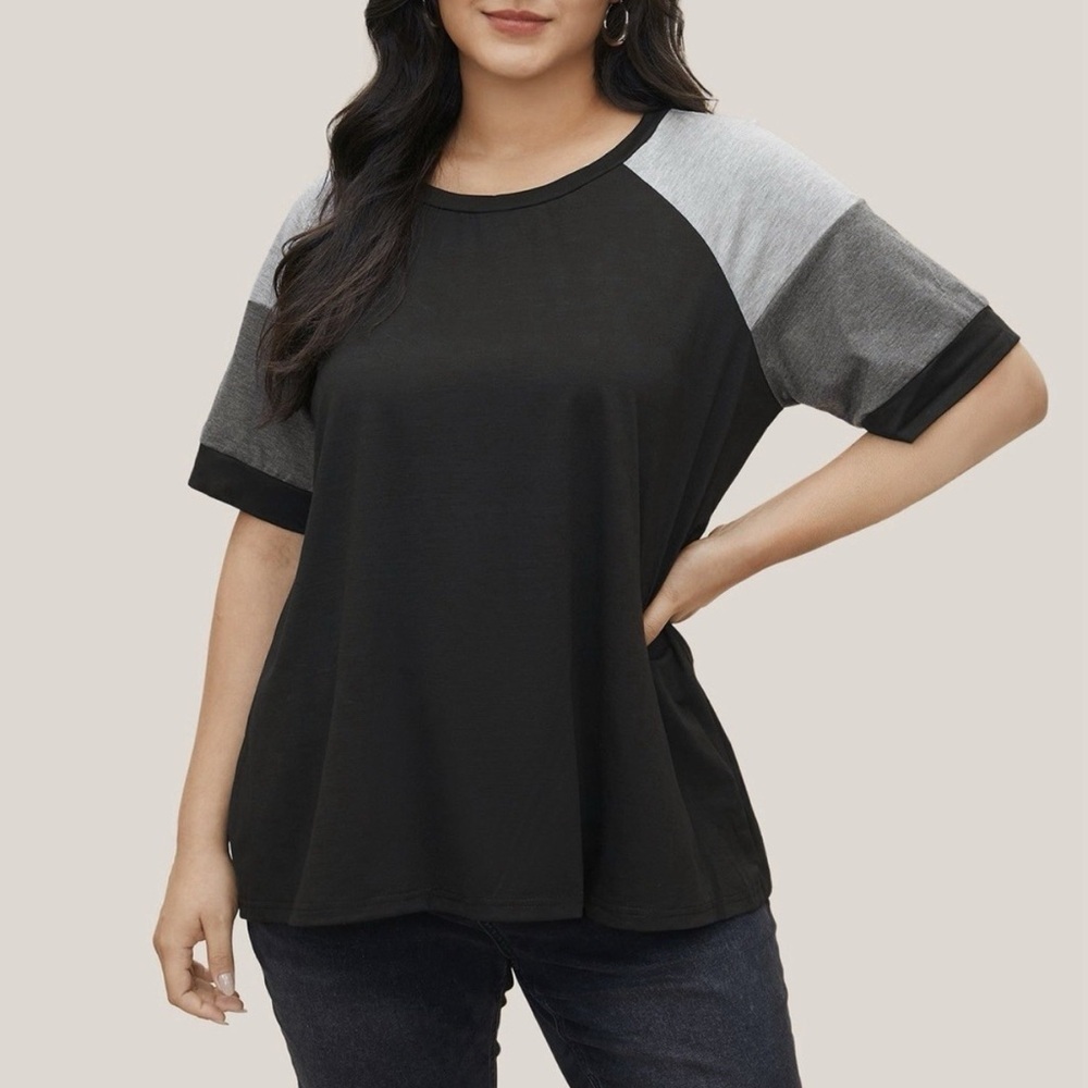BloomChic Plus Size 2XL Colorblock Contrast Crew Neck Raglan Sleeve T-shirt us18